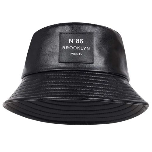 Stylish Faux Leather Bucket Hat - Versatile Casual Accessory - Black
