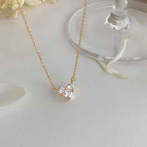 ANENJERY Shiny Zircon Heart Necklace - Trendy Fashion Accessory