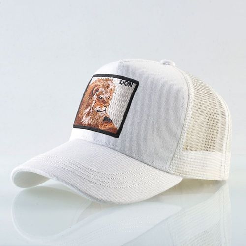 K KISSBAOBEI Embroidered Lion Cap - Stylish Sun Protection Baseball Hat - White1