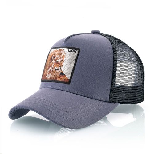 K KISSBAOBEI Embroidered Lion Cap - Stylish Sun Protection Baseball Hat - GY and BK
