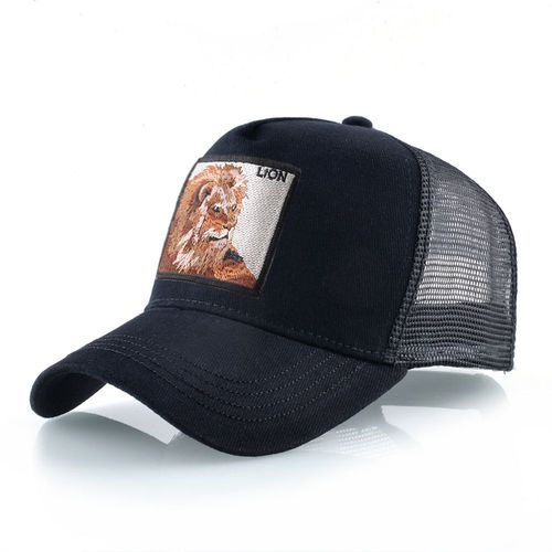 K KISSBAOBEI Embroidered Lion Cap - Stylish Sun Protection Baseball Hat - Black