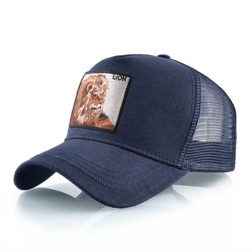 K KISSBAOBEI Embroidered Lion Cap - Stylish Sun Protection Baseball Hat - Blue