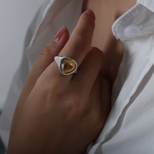 Classic Wedding Bands - Stylish Stainless Steel Fashion Rings - Sliver-Tigher Eye / 6