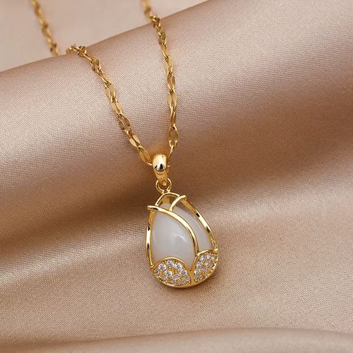 Trendy Tulip Necklace - Premium Rhinestone Design - Fashion Pendant - Gold-color
