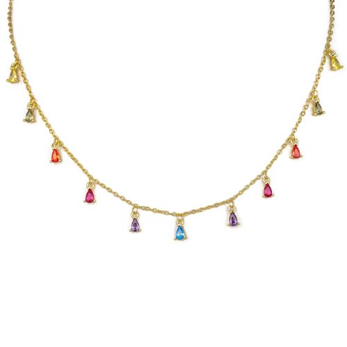 Anenjery Trendy Gold Plated Waterdrop Zircon Choker Necklace