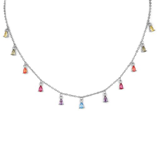 Anenjery Trendy Gold Plated Waterdrop Zircon Choker Necklace - Silver