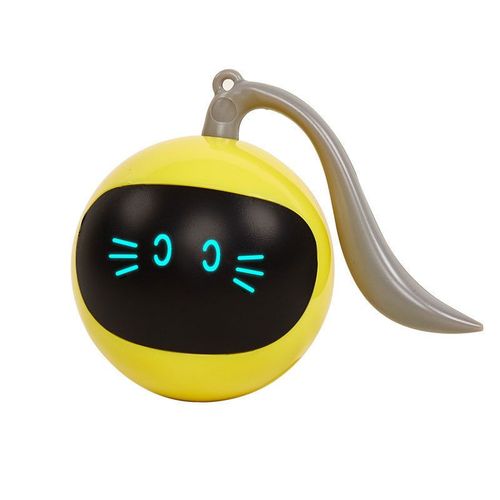 Interactive Cat Toy Ball - Automatic Obstacle Avoidance & LED Lights - Yellow