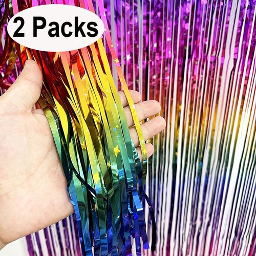MicroPlush Black Gold Foil Curtain Backdrop - Elegant Party Decoration - Rainbow no.2