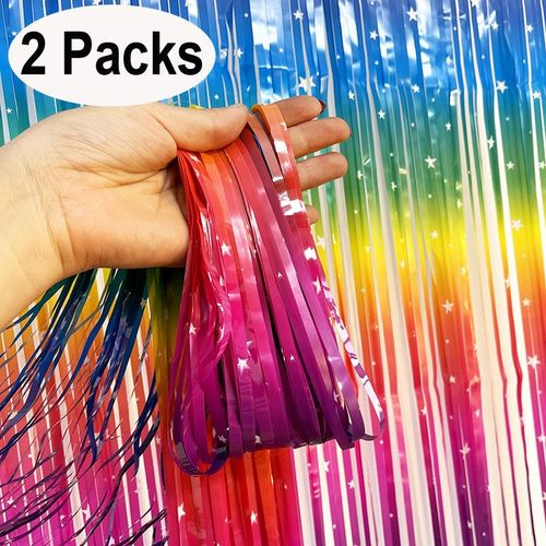 MicroPlush Black Gold Foil Curtain Backdrop - Elegant Party Decoration - Rainbow no.3
