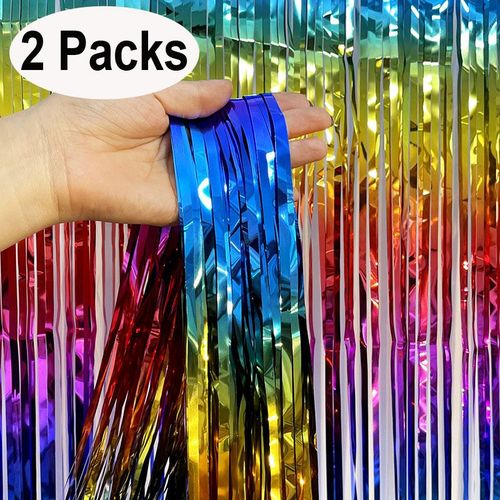 MicroPlush Black Gold Foil Curtain Backdrop - Elegant Party Decoration - Rainbow no.5