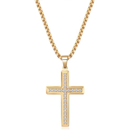VQYSKO Diamond Cross Pendant Necklace - Fashionable Religious Jewellery - Gold