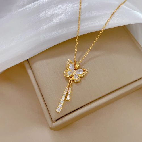 Versatile Butterfly Tassel Necklace - Luxurious Stainless Steel Pendant - 45cm / X1468