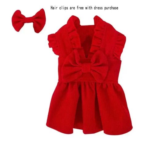 Puppy Bow Dress Set - Stylish Corduroy Pet Clothes for Small Dogs