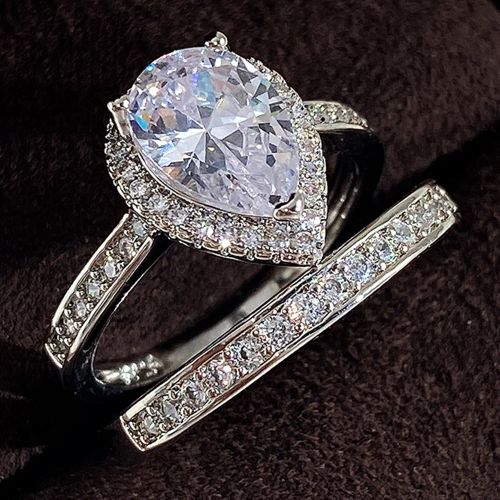 Huitan Geometric Bridal Sets - Trendy Cubic Zirconia Rings
