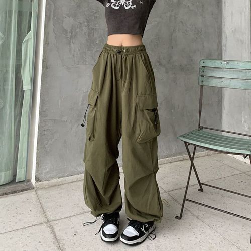 JEYONGZOO Oversized Cargo Trousers with Pockets for Trendy Streetwear - army green / S