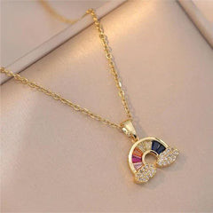 Colourful Rhinestone Rainbow Cloud Pendant Necklace - Perfect Gift