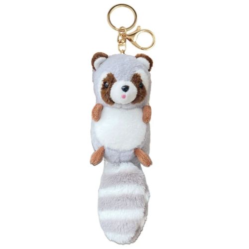 Angelady Cute Plush Raccoon Keychain - Lightweight & Durable Accessory - Gray