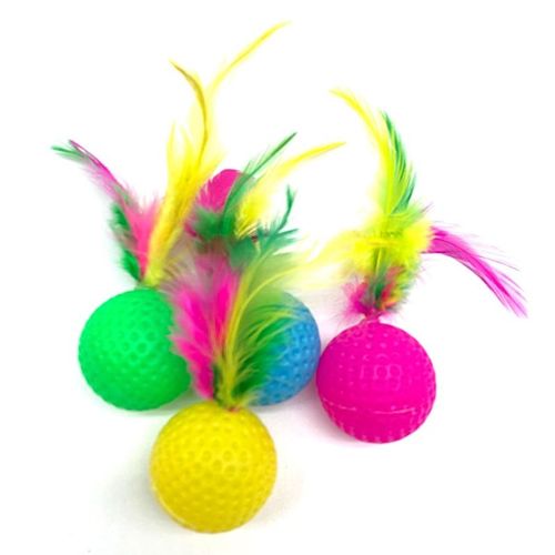 Colourful Cat Feather Balls - Fun & Amusing Pet Toys (Pack of 5) - Random 5pcs