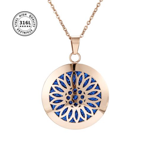 Aromatherapy Locket Necklace - Stylish Essential Oil Diffuser Pendant - Latus Rose Gold