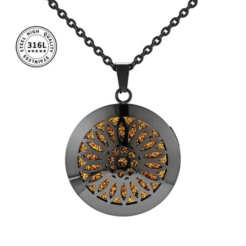 Aromatherapy Locket Necklace - Stylish Essential Oil Diffuser Pendant - Latus Black