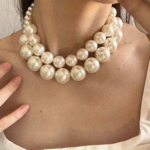 XIALUOKE Pearl Choker Necklace - Elegant Fashion Statement Accessory - beige
