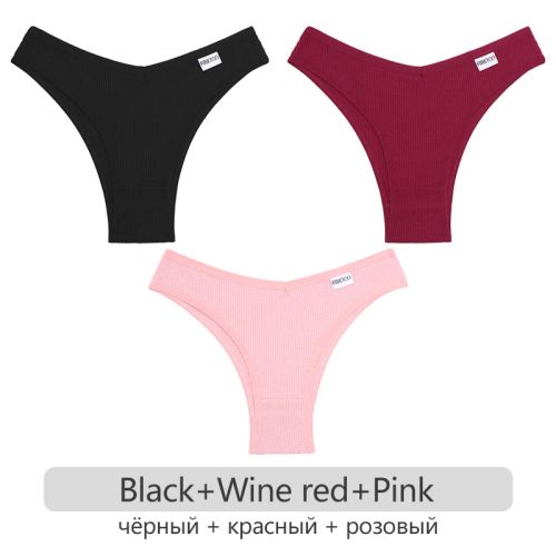 Comfortable Cotton Brazilian Briefs - 3Pcs Set Soft Underwear - Set 4 / M