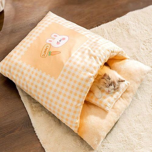 Warm Plush Cat Sleeping Bag Cave - Cozy Winter Pet Bed - Little Yellow Duck / 65X50cm