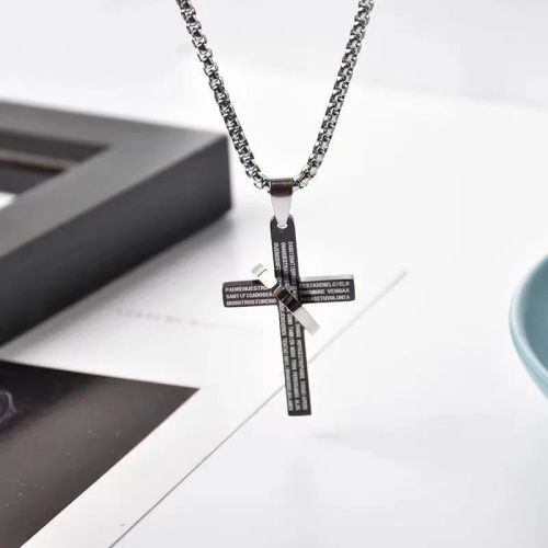 Stylish Stainless Steel Cross Pendant Necklace – Fashionable Accessory - Black 4
