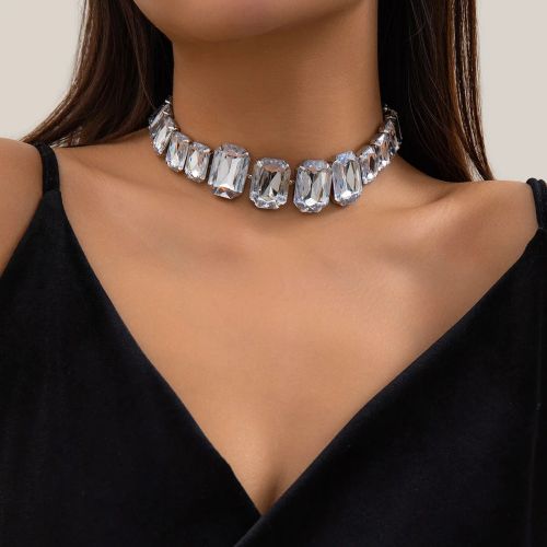 KMVEXO Vintage Crystal Choker Necklace - Unique Statement Jewellery - Square