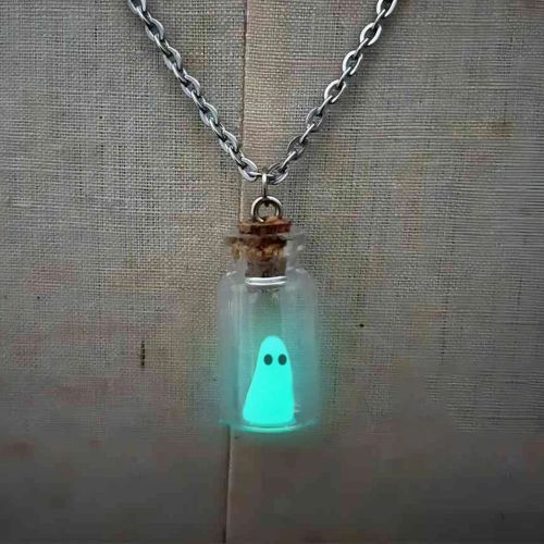 Blue Ghost Pendant Necklace - Unique Design & Fashionable Accessory - Light Yellow Gold Color