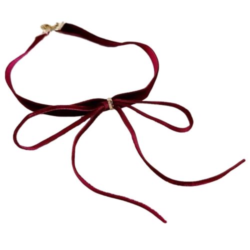 OOTDTY Velvet Bowknot Pendant Necklace - Unique Retro Charm - Red