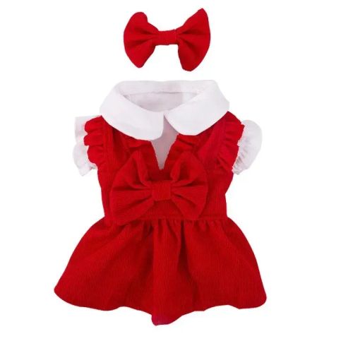 Puppy Bow Dress Set - Stylish Corduroy Pet Clothes for Small Dogs