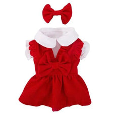 Puppy Bow Dress Set - Stylish Corduroy Pet Clothes for Small Dogs