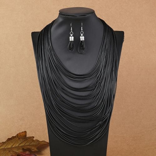 Trendy Jewellery Set - Fashion Necklace & Earrings for Parties - Black