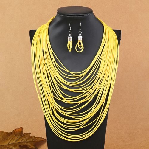 Trendy Jewellery Set - Fashion Necklace & Earrings for Parties - Yellow