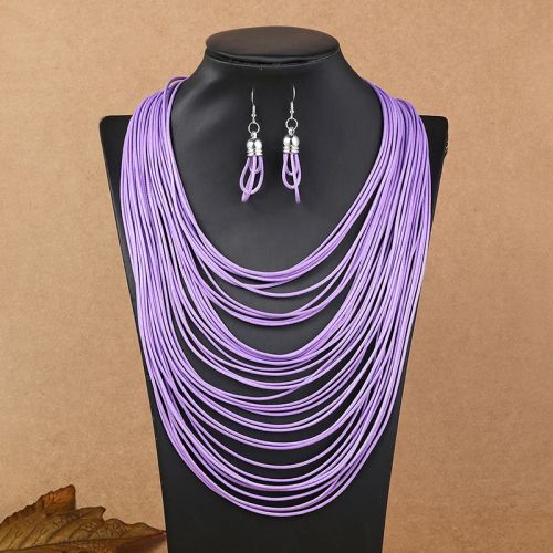 Trendy Jewellery Set - Fashion Necklace & Earrings for Parties - Purple