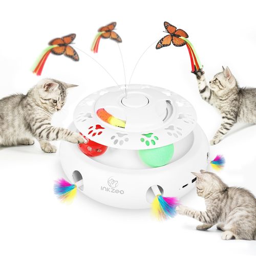 INKZOO Interactive Cat Toy - Engaging Feather Fun for Cats - Upgrade-White