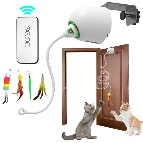 INKZOO Interactive Cat Toy - Engaging Feather Fun for Cats - Rope-white