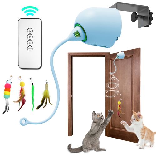 INKZOO Interactive Cat Toy - Engaging Feather Fun for Cats - Rope-blue