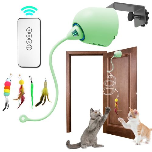 INKZOO Interactive Cat Toy - Engaging Feather Fun for Cats - Rope-green