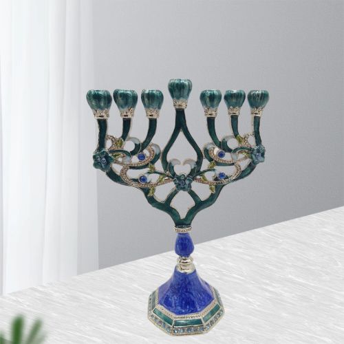 Enameled Candelabra with Crystals - Elegant Home Decoration