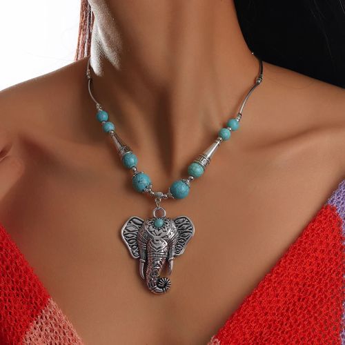 Tenande Bohemia Elephant Necklace - Turquoise Stone Statement Choker