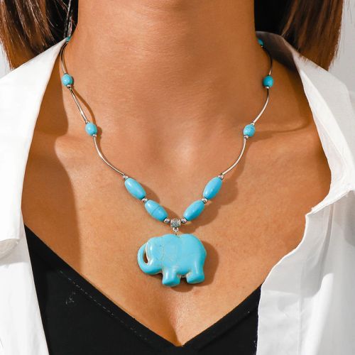 Tenande Bohemia Elephant Necklace - Turquoise Stone Statement Choker - style 511