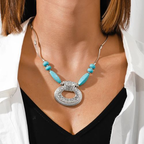 Tenande Bohemia Elephant Necklace - Turquoise Stone Statement Choker - style 512