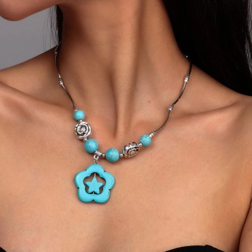 Tenande Bohemia Elephant Necklace - Turquoise Stone Statement Choker - style 994