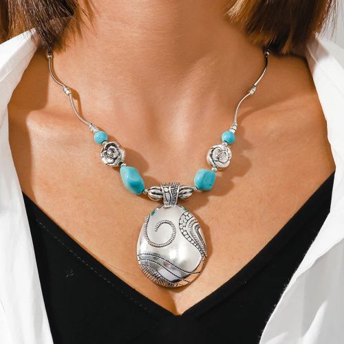 Tenande Bohemia Elephant Necklace - Turquoise Stone Statement Choker