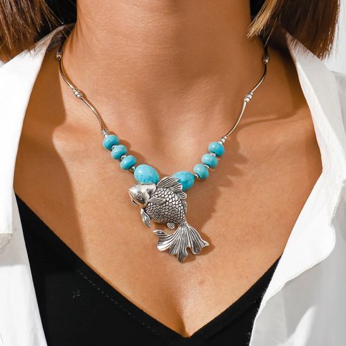 Tenande Bohemia Elephant Necklace - Turquoise Stone Statement Choker