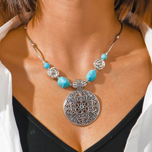 Tenande Bohemia Elephant Necklace - Turquoise Stone Statement Choker - style 708