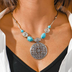 Tenande Bohemia Elephant Necklace - Turquoise Stone Statement Choker