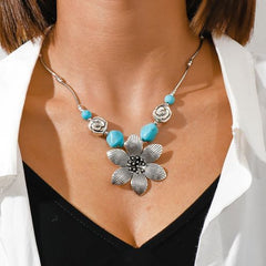 Tenande Bohemia Elephant Necklace - Turquoise Stone Statement Choker